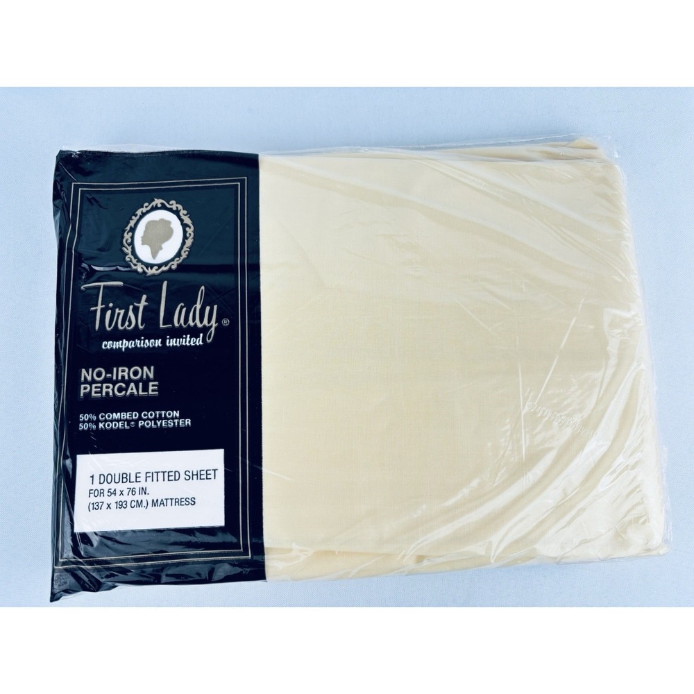 Vintage‎ First Lady Fitted Double Size Yellow Sheet - No Iron Percale New! NOS